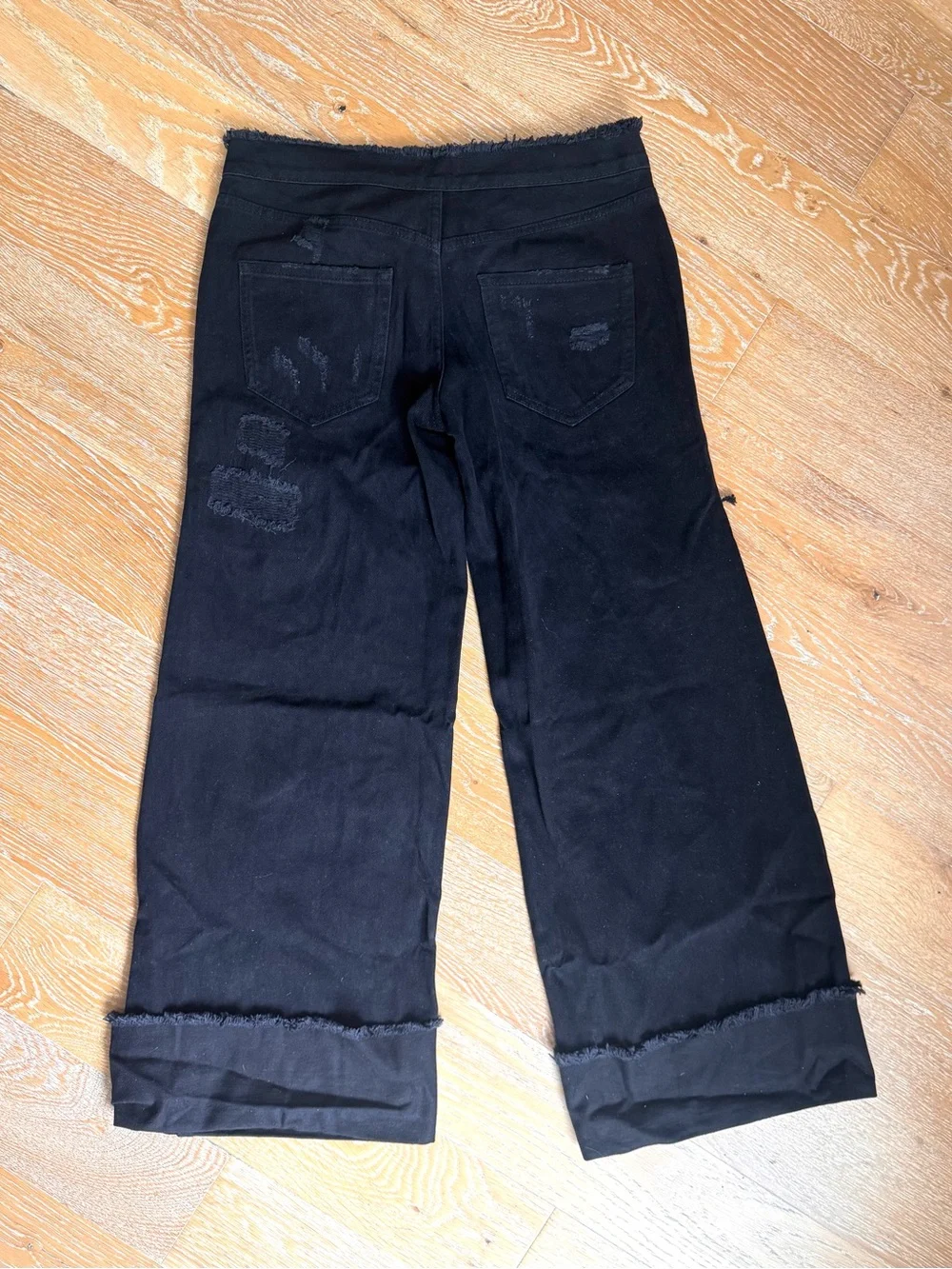 SER.O.YA Black Distressed Wide-Leg Jeans